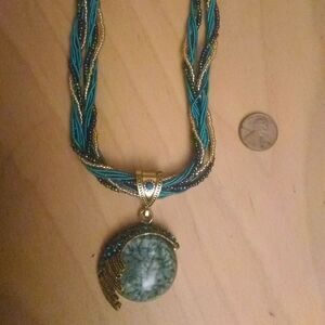 Jade Winged Necklace aqua crystals beads gold